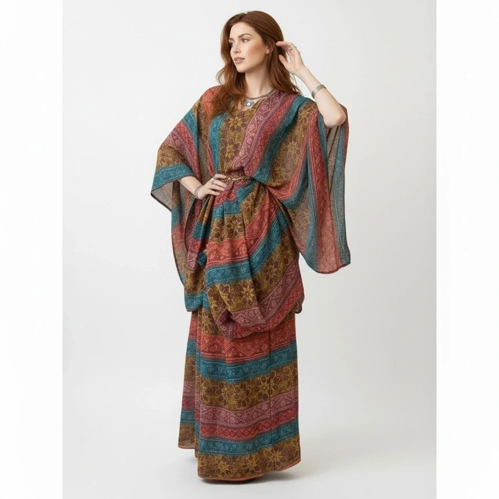 Boho Kaftan and Maxi Skirt Set Upcycled Vintage 70s One Size Fits Up to 3XL - Picture 15 of 16